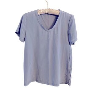 Light Blue Women's Washed Silk Pullover V-Neck Top